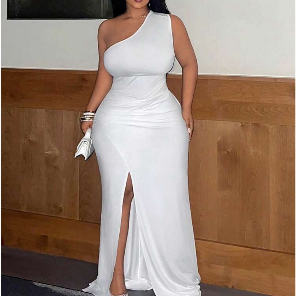 One shoulder white dress